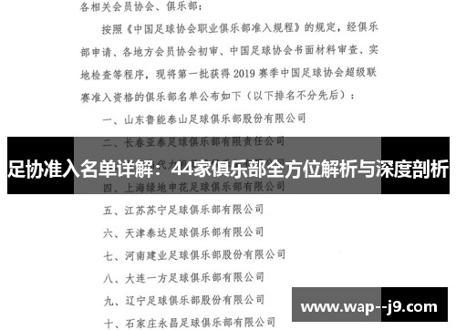足协准入名单详解：44家俱乐部全方位解析与深度剖析