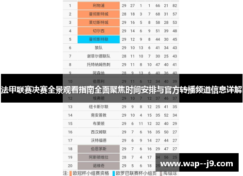法甲联赛决赛全景观看指南全面聚焦时间安排与官方转播频道信息详解