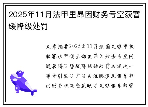 2025年11月法甲里昂因财务亏空获暂缓降级处罚