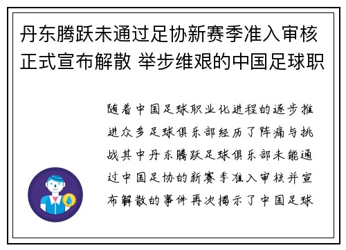 丹东腾跃未通过足协新赛季准入审核正式宣布解散 举步维艰的中国足球职业化困境再现