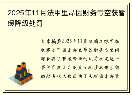 2025年11月法甲里昂因财务亏空获暂缓降级处罚