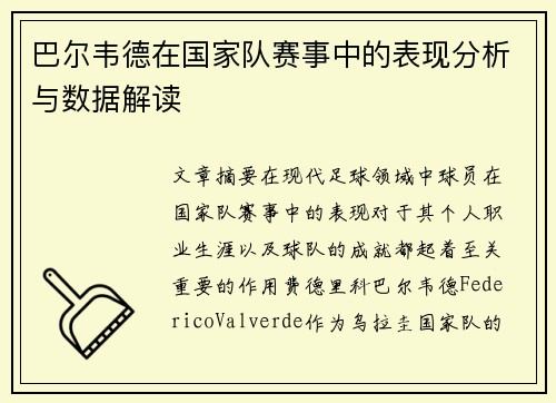 巴尔韦德在国家队赛事中的表现分析与数据解读
