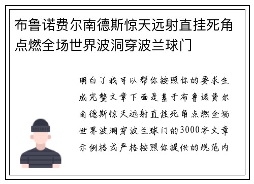 布鲁诺费尔南德斯惊天远射直挂死角点燃全场世界波洞穿波兰球门